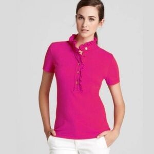 TORY BURSH 
'Lidia' Ruffle Polo Shirt, magenta